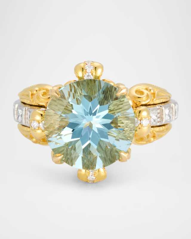 18K Yellow Gold Aquamarine and Diamond Statement Ring